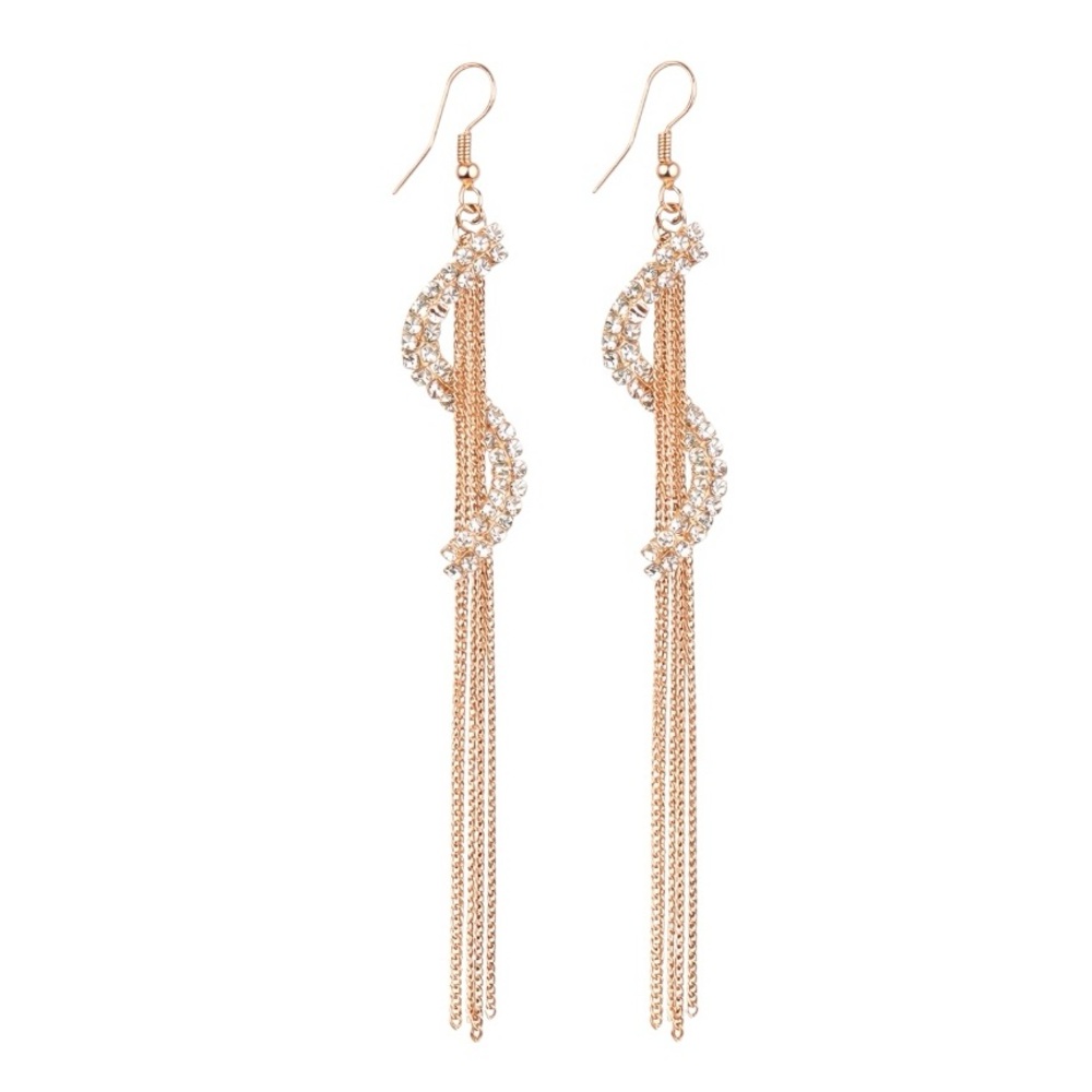 Silver Gold Long Crystal Spiral Earrings - Picture 1 of 7